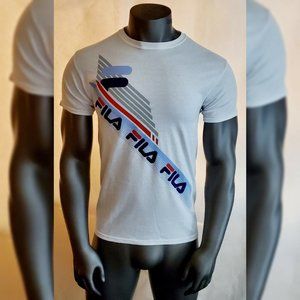 FILA AUTHENTIC TSHIRT MEN CREW NECK SHORT SLEEVE BAR STRIPE WITH LOGO CROSS SZ M